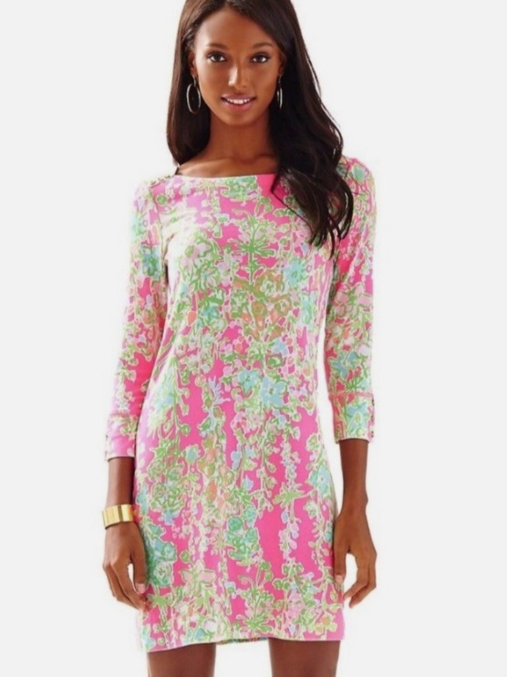 Lilly Pulitzer Pink Floral Mini Dress with Green and Aqua Print